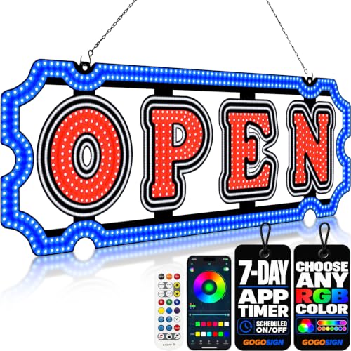 Color Changing LED Open Sign for Business With Remote And Timer, 48" X 16"