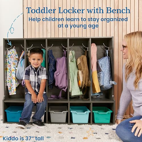 ECR4Kids Streamline 5-Section Toddler Coat Locker with Bench and Bins, Kids Furniture, Blue