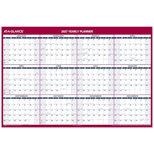 AT-A-GLANCE 2027 Erasable Calendar, Dry Erase Wall Planner, 48" x 32", Vertical-Horizontal, Reversible (PM3262827)