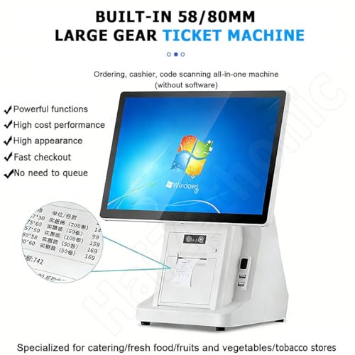 HaiZethonic 15.6" Dual Touch Screen POS System,with 8GB RAM & 128GB/256G SSD for Small Business All-in-One Cash Register,MultiLanguage Support,for Retail & Restaurant Single-128G/58mm