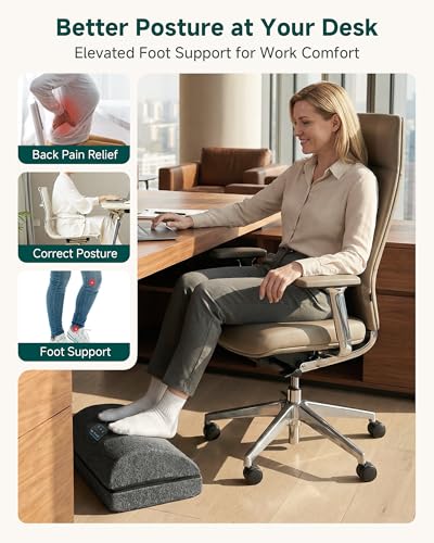 Snailax Heated Foot Rest Under Desk at Work, Ergonomic Vibration Foot Stool