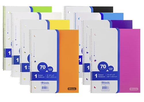 OMURA 24 Pack, 1-Subject Poly Cover Spiral Notebook C/R 70 Sheets