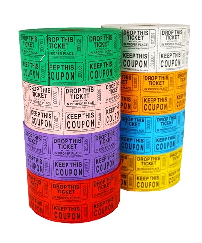 Lancaster Bingo Company Double Row Raffle Event Roll Tickets - 1000 Consecutively Numbered, Perforated, Hold This Coupon Tickets - Multipacks (8-Pack)