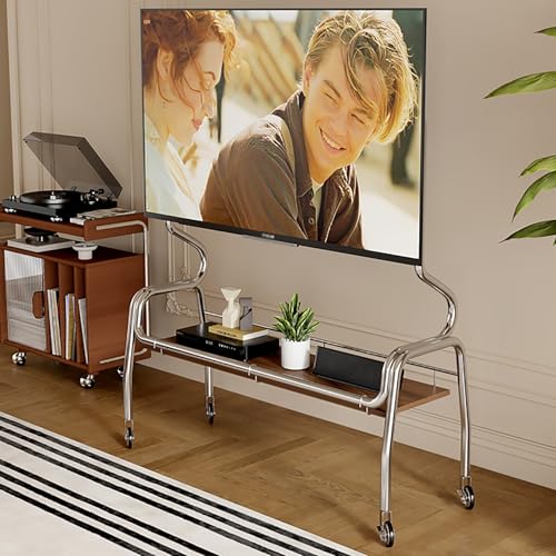 ZDMZR Mobile TV Cart for 32-85 Inch, Portable Tv Stand on Wheels, Up to 130lb, Height Adjustable Shelf Rolling Floor Stand with Wheels(Silver,90 * 35 * 120cm)