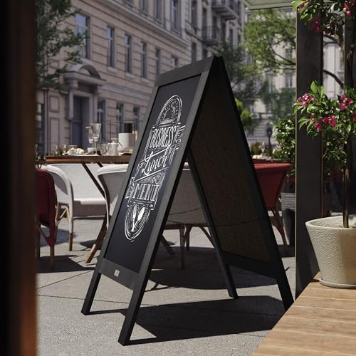 BizChair Magnetic Chalkboard Sign Set - Black Wood Frame - 48" x 24" - Indoor/Outdoor - Includes 8 Chalk Markers, 10 Stencils, 2 Magnets