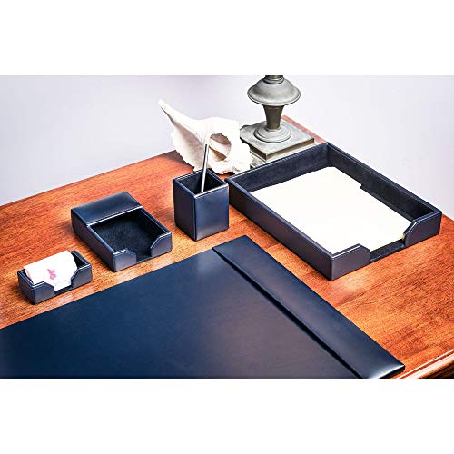 DACASSO Bonded Leather Desk Set - Luxury Leather Desk Pad & Desk Organization Essentials (Navy Blue, 5 Piece)