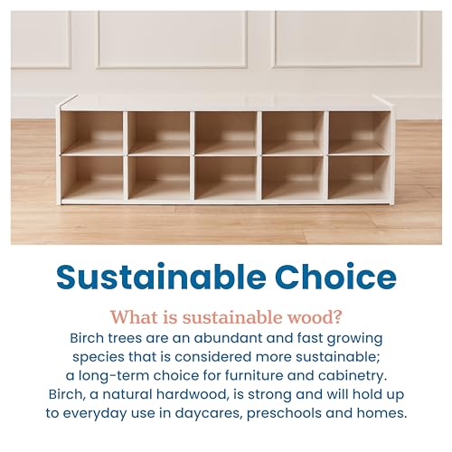 ECR4Kids Streamline 10 Cubby Tray Storage Cabinet, 2x5, Classroom Furniture, White Wash