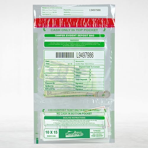 200 Cashier Depot - 10 x 15 Inch Clear Twin-Pocket Tamper Evident Bank Deposit Bags with Serialized Numbering, Barcode, VOID Closure Tape for Banks and Retail, 200 Count