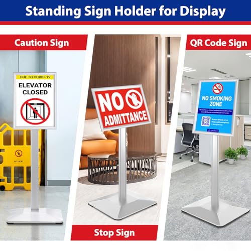 VAIIGO Sign Stand 8.5x11inch Pedestal Sign Holder Poster Stand 3Packs Adjustable Floor Standing Sign Holder with Heavy Duty Display Stand for Indoor Outdoor Business Store Sign Holders(Silver)