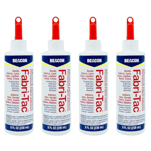 Beacon Fabri-Tac Permanent Adhesive, 8 Ounce Bottle - Premium Crafting & Fabric Glue (4 Pack)