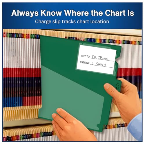 Doctor Stuff - Center Tab Vinyl Out Guides, Diagonal Cut Front Pocket, Top Charge Out Slip Pocket, Plastic File Folder, Letter Size 9" x 13-1/4", Green, 100/Box