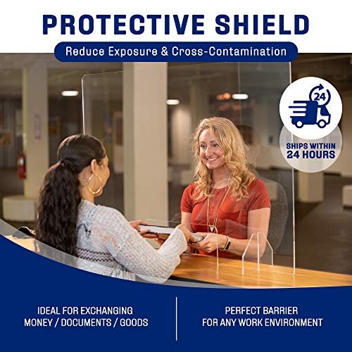 SignHero Sneeze Guard | Large, Sturdy ¼” Acrylic Plexiglass Shield | USA-Made, 30 Second Setup | Plexiglass Barrier for Counter, Reception, School, Office (Multiple Sizes)
