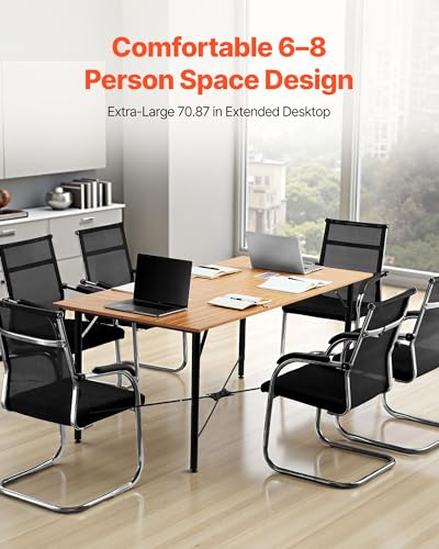 VEVOR Conference Table, 6 ft Office Meeting Table for 6-8 Person, Modern Rectangle Seminar Desk with Metal Legs, Meeting Desk Ideal for Office, Boardroom, Conference Room, Easy Assembly, Brown