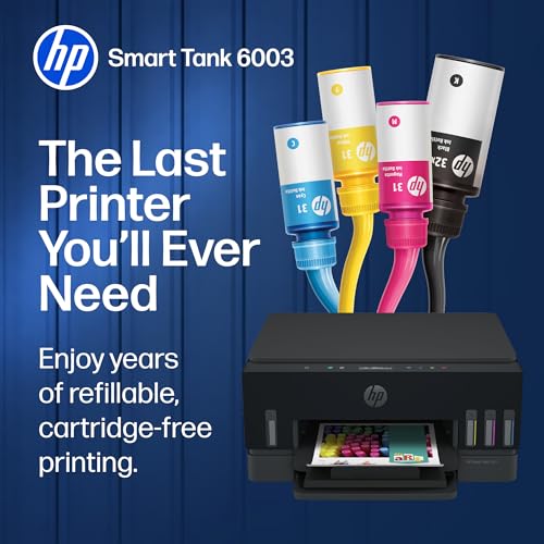 HP Smart Tank 6003 Wireless All-in-One Ink Tank Printer, Scanner, Copier with up to 3 Years of Ink Included, Best-for-Home, Cartridge-Free Refillable, AI-Capable (D35XXA)