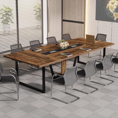Tribesigns 8FT Conference Table, 94.49 L x 47.24 W x 29.53 H Inches Large Meeting Podcast Table for 10 People, Business Style Wooden Training Table with Strong Metal Frame for Office Conference