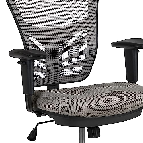 Flash Furniture Mid-Back Mesh Drafting Chair, with Arms, Light Gray