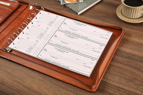 Personalized Leather Business Checkbook - 7 Ring Binder Engraved with Check Book Holder for 3 Per Page, 600 Checks Capacity for 9 x 13 inch Sheets, Oil Brown - Custom