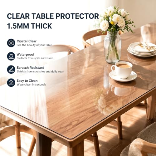 ACFBGFV 25 x 51 Inch 1.5mm Office Desk Blotter Mat Clear Plastic Table Protector Cover Pad PVC Transparent Topper Surface Proection Pad Anti Scratch Table Mat Dinner End Waterproof Easy Clean