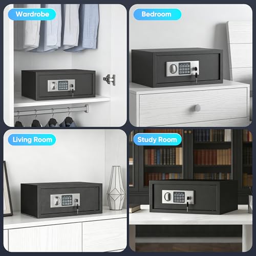 Locksworth Safe 0.7 Cubic Feet Small Safe with Electronic Keypad & Keys, Digital Security Safe Box for Home, Dorm and Business Use, Money, Guns, Valuables and Documents, 16.9"W x 14.6"D x 7"H