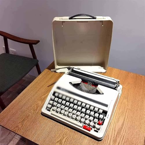 LSHFYV Portable Manual Typewriter, Traditional Old Fashioned Mechanical English Typewriter, 1980 Classic Nostalgia Portable Retro Manual Typewriter, Normal Use Vintage Typewriter,White