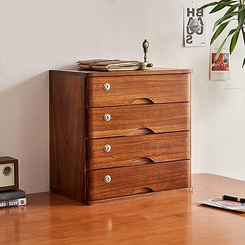 EliteBloom Desktop Organizer Storage Box - Desktop File Cabinet, Desktop Drawer Cabinet with Lock, 1/2/3/4 Tier Wooden File Cabinet, Flat File Cabinet Storage, Desktop Storage Cabin,D-4 Drawer