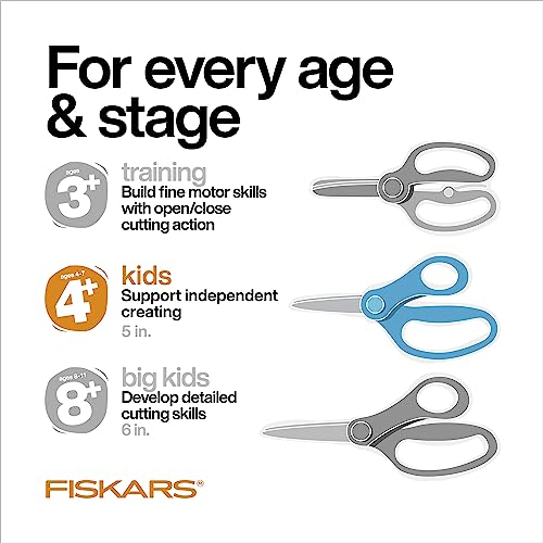 Fiskars 5" Blunt-Tip Scissors, Kids Ages 4-7, Assorted Colors, 24-Pack