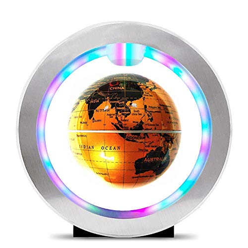 3UOOWWFA Geographical Globe, Levitating Floating World Map Globe with O Shape Base, Spinning Planet Earth Globe Ball Anti-Gravity with LED Light Lamp - Gift for Home Office Desk Decor