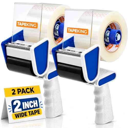 Tape King Packing Tape Dispenser Gun - Handheld Tape Gun with 2 Bonus Clear Packaging Tape (2 Inch Wide) - Shipping Tape for Sealing, Storing, and Moving Boxes, 2 Pack