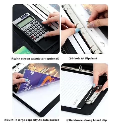 Conference Portfolio Folder Wallets, 4 Ring Professional Binder Organizer Briefcase Personalized Document Folder for Tablets Resumes Documents(Brown)