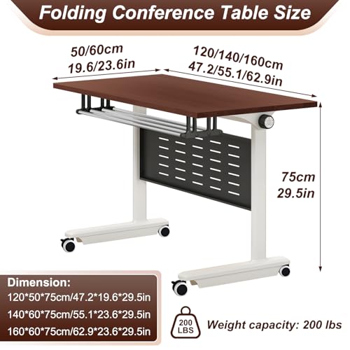 MOFGOE Large Conference Room Table, Folding Training Table with Wheels, Mobile Seminar Desk, for Office Classroom Meeting, Modular Spliced ​​& Combined, Brown,1pack,55x24x30 Inch