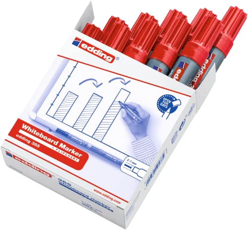 Edding 365 Whiteboard Marker Pen - Red - 10 Pens - Chisel Tip 2-7mm - For Whiteboard, Glass, Slate, Easel - Dry Erase Without Residue, No Dry