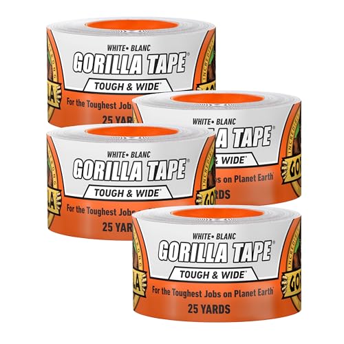 Gorilla Tape Tough & Wide, White Tape, 2.88" x 25 yd (Pack of 4) - Heavy Duty and Weather Resistant for Indoor or Outdoor