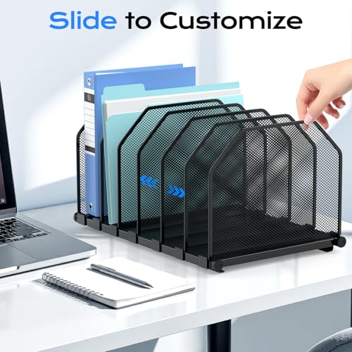 Adjustable File Organizer for Desk, 6 Sections Vertical File Folder Holders