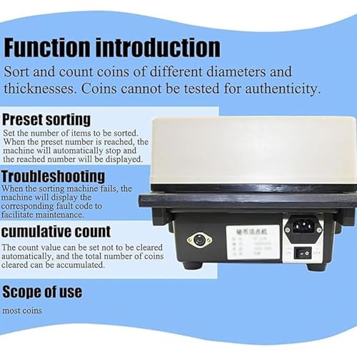 Automatic Coin Counter and Sorter, Money Counting Machine Coin Sorting Machine, 1500 Coins/Minute Counting Speed, 2000 Coins Hopper Capacity For Most Coins