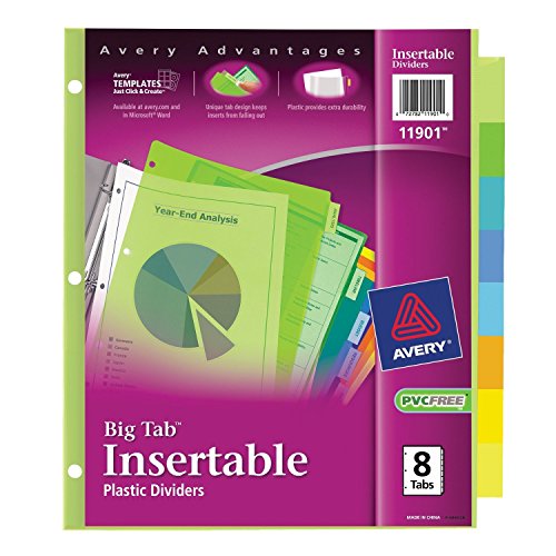 Avery Big Tab Insertable Plastic Dividers, 8-Tab Set, 1 BOX, 24 Sets (11901)