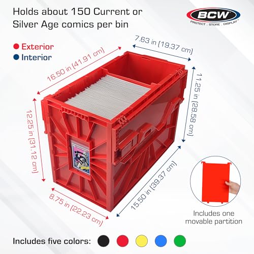 BCW Short Comic Book Bin, Holds 150 Comics Each, Assorted Colors, 5 Pack