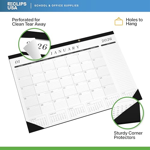 Desk Calendar 2026-2027 Large 22x17 Desk Calendar Jan 2026 - Jun 2027 Desk Blotter To-do List Planner (Black & White 6 Pack)