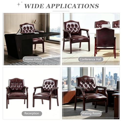 WDYLWFHW Leather Office Reception Guest Chairs, Ergonomic Office Executive Side Chair, Mid-Back Waiting Room Conference Office Guest Lobby Chairs with Padded Seat and Arms,No Wheels,1 PC (Burgundy)