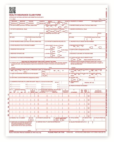 CMS-1500 Laser Printer Medical Claims Form - 1,000 sheets