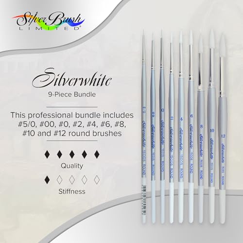 Silver Brush Limited Silverwhite Rounds Watercolor Paintbrush Set, 9pc