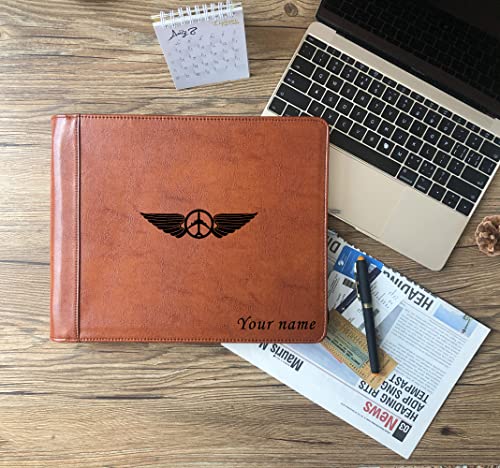 Cadderki Professional Vegan Leather Pilot Logbook, Pilot Journal for Letter Size Paper, Pilot Log Book Binder, Gift for Pilot Custom Name Logo