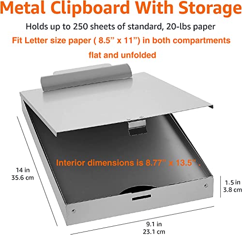 Amazon Basics Metal Clipboard with 2 Storage Compartments, Letter Size, 250 Sheet Capacity, Office Supplies with Self-Closing Latch, Silver, 10-Pack