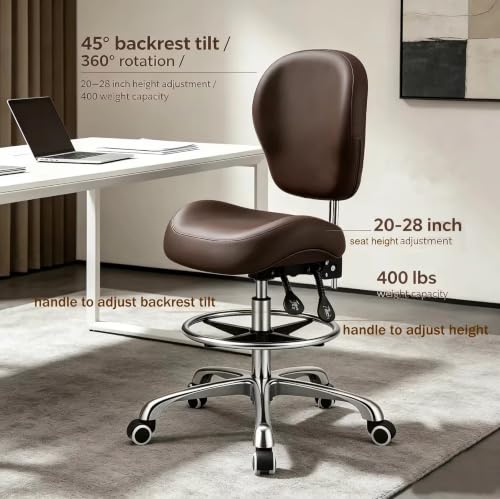 Kaleurrier Adjustable Stools Drafting Chair: with Back Rest & Foot Rest