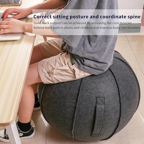 Sitting Ball Chair for Office, Pilates Yoga Ball Chair Cover, Exercise Ball Chair, Balance Ball Posture Activating Exercise Ball Solution Dustproof Protective Covers with Handle ( Color : Black Gray ,