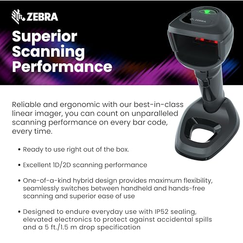 Zebra DS9908 Handheld & Handsfree Barcode Scanner | 1D/2D, QR, Digimarc