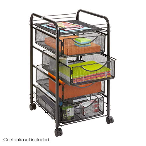 Safco Onyx Rolling File Cart with 4 File Drawers, Fits Letter-Size Hanging Folders, Durable Steel Mesh Construction