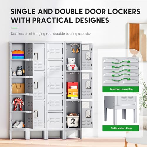 INTERGREAT Metal Locker for School Office Gym Metal Storage Locker Cabinet for Employees Students Steel Locker Triple Tier with 5 Door Gray