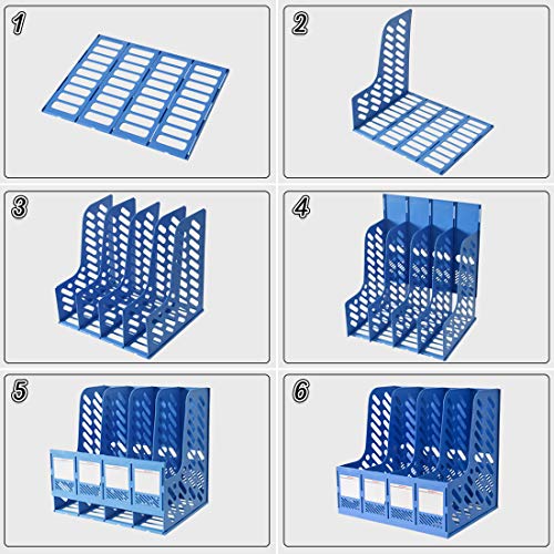 VRFTGHYJU 4 Compartment A4 Plastic File Organiser - Desktop Office Storage Rack, Folder Holder with Dividers for Home, School, Kitchen(Blue)