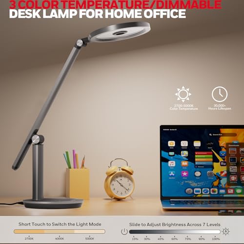Honeywell H6 Desk Lamp for Home Office, Dimmable Reading Table Light, Gray