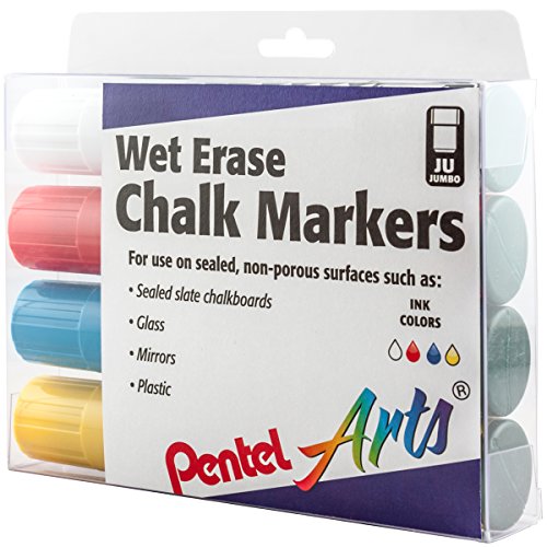 Pentel Arts Wet Erase Chalk Marker Set, Jumbo Tip, Assorted 4-Pk Plastic BOX (SMW56PC4M)